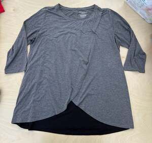Motherhood Nursing Grey Heather and Black 3/4 Sleeve Wrap Nursing Top